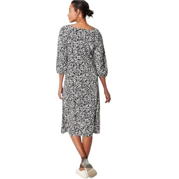 J.Jill White Floral Square Neck Black Button Down Midi Dress - Picture 3 of 12
